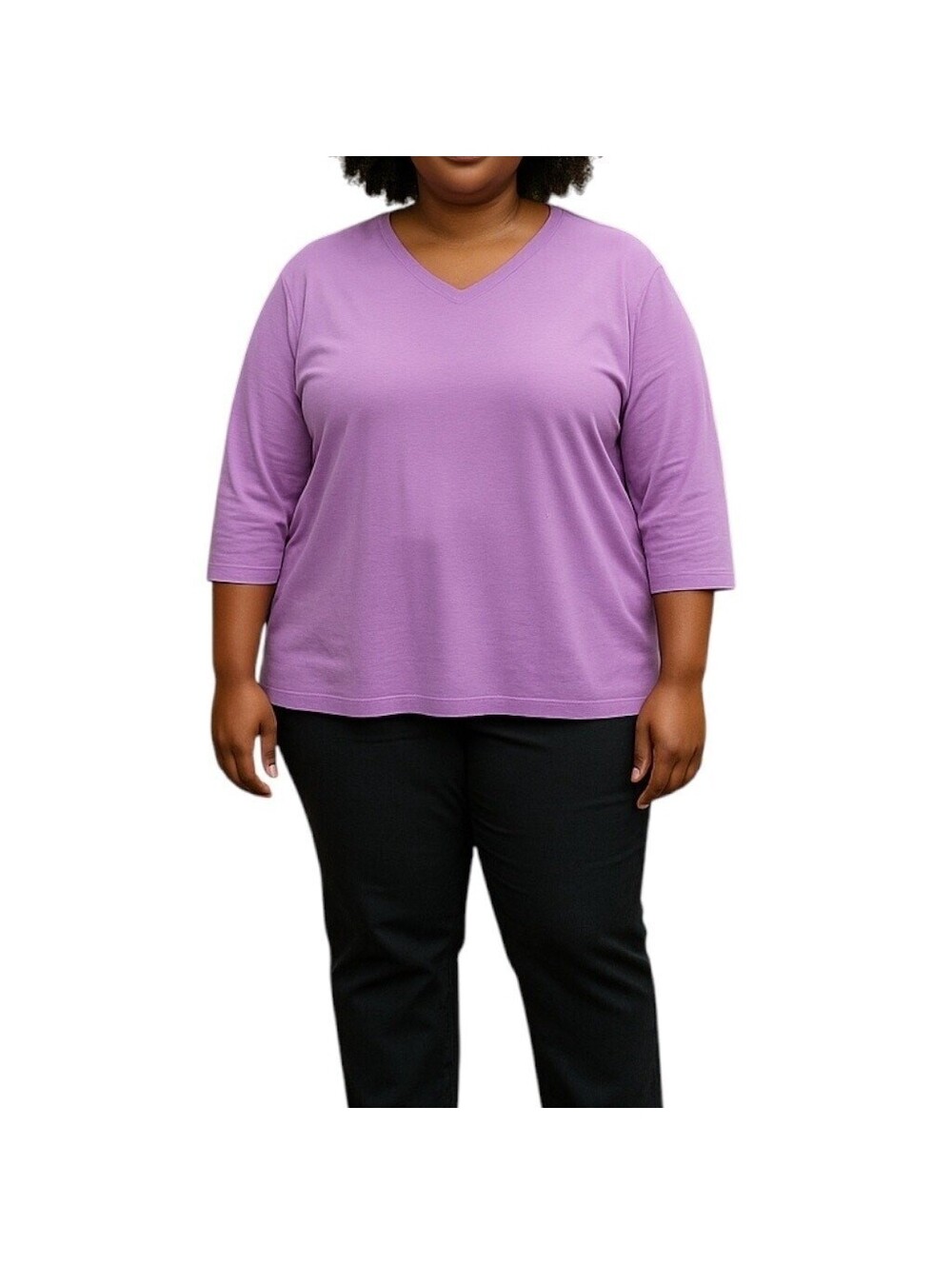 Eddie Bauer Women's Purple Cotton Stretch V Neck 3/4 Sleeve Top XXL